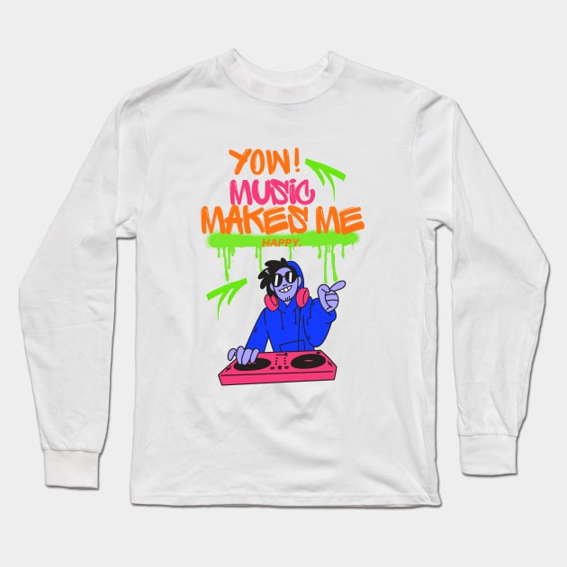 Disc Jockey On Music Long Sleeve T-Shirt by Proway Design